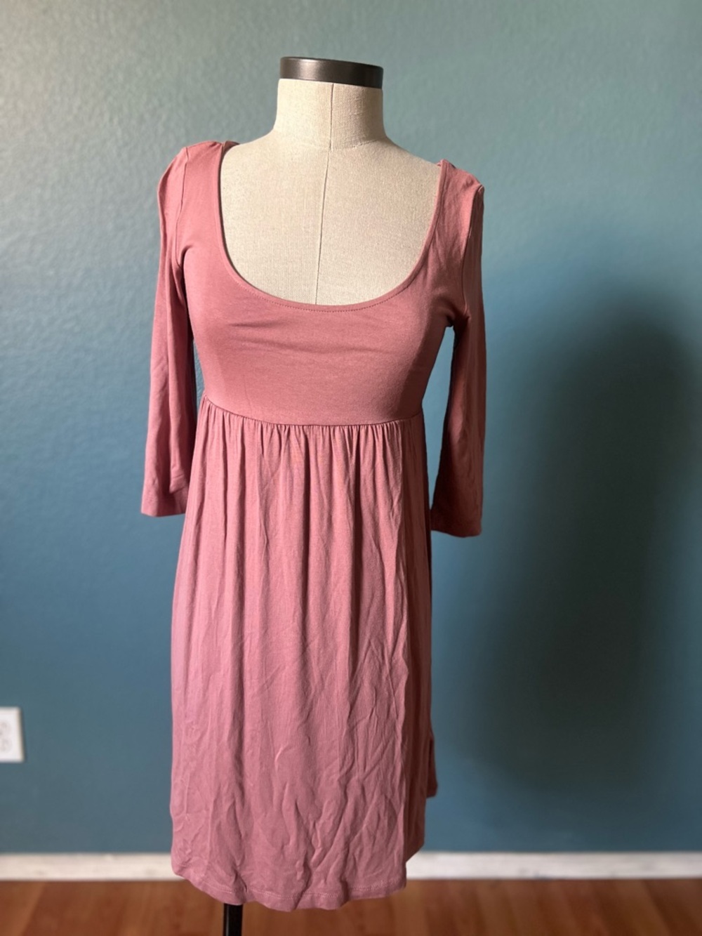 Women’s‎ H&M Mauve Long Sleeve Scoop-Neck Empire Dress quarter sleeve babydoll